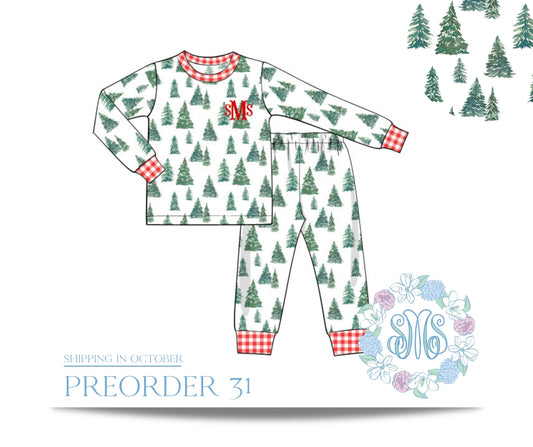 RTS: Christmas Trees Family Pajamas Boys Two Piece