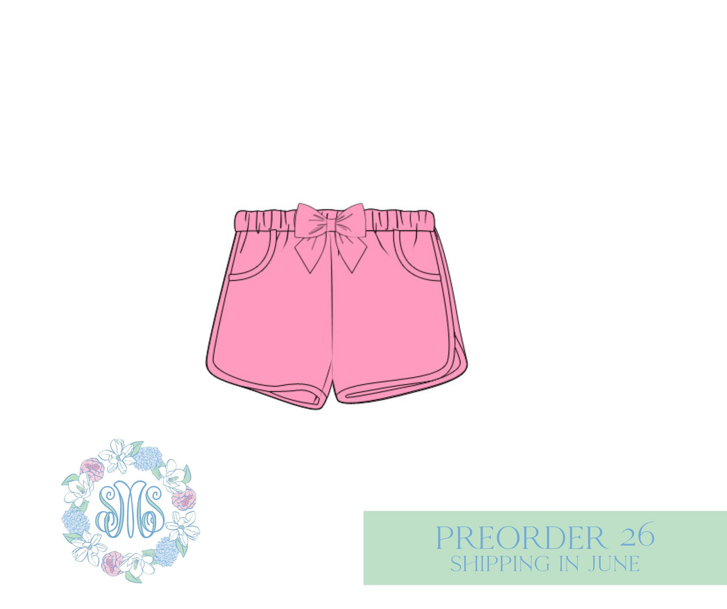 Girls Pink Bow Shorts **LOWER WAIST, SHORTER INSEAM**