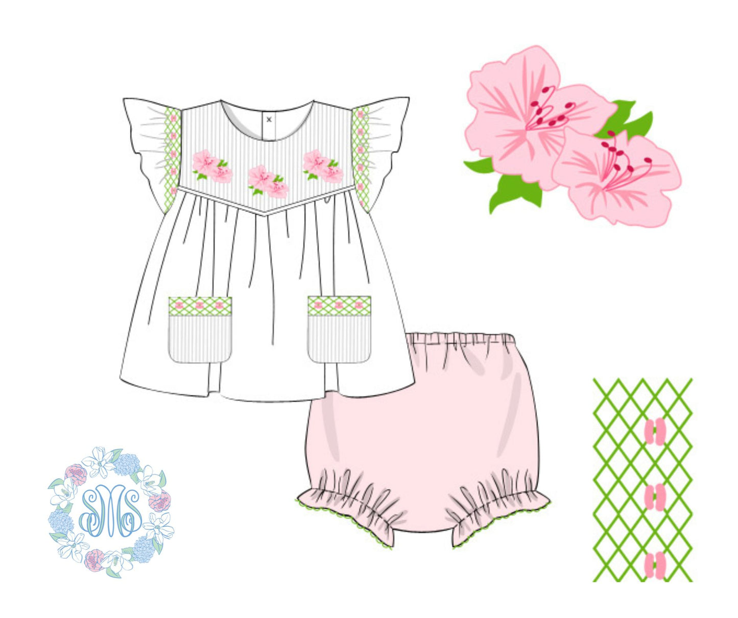 Embroidered Azalea Bloomer Set