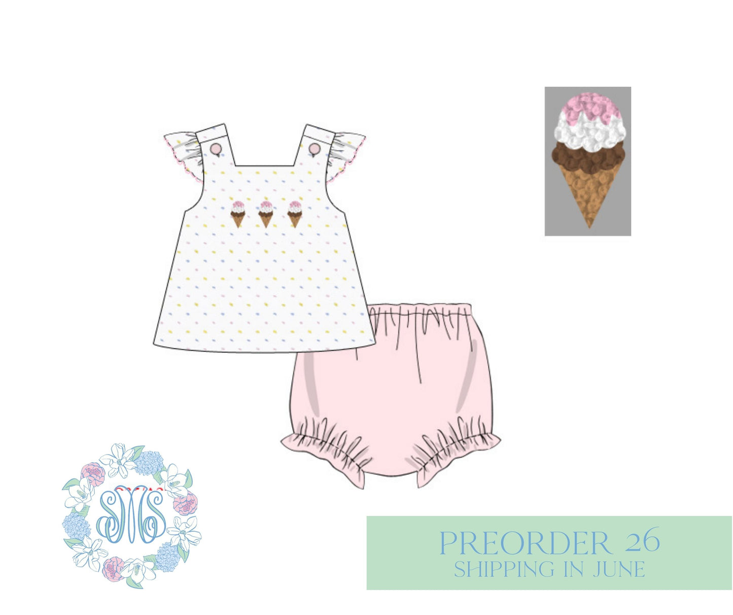 French Knot Ice Cream Bloomer Set **LAST ONE**