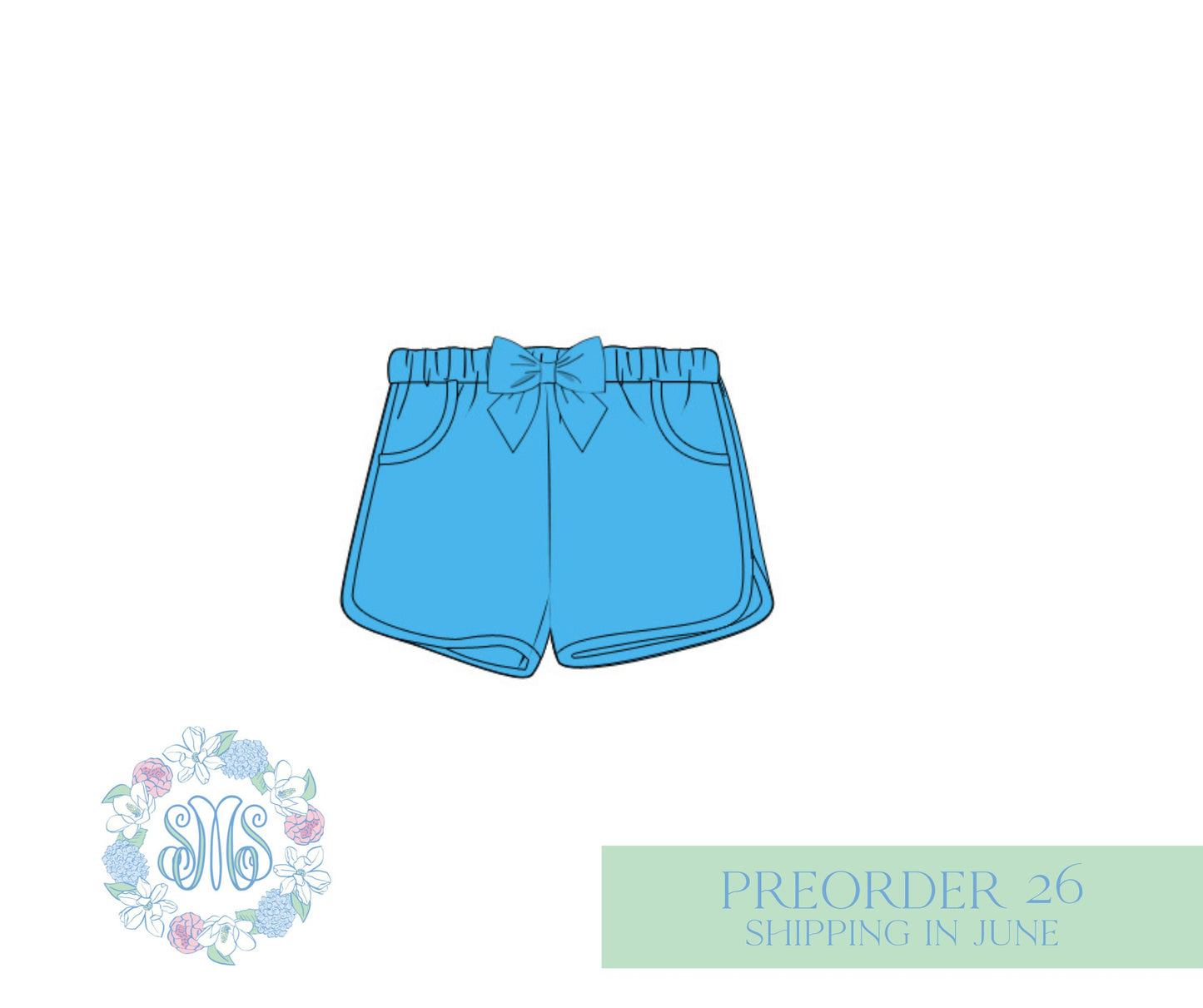 Girls Blue Bow Shorts **HIGHER WAIST, LONGER INSEAM**