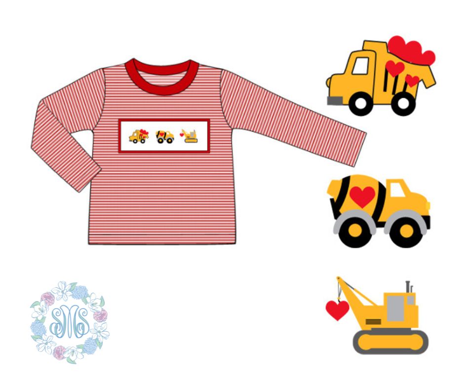 Boys Construction Hearts Smocked Shirt
