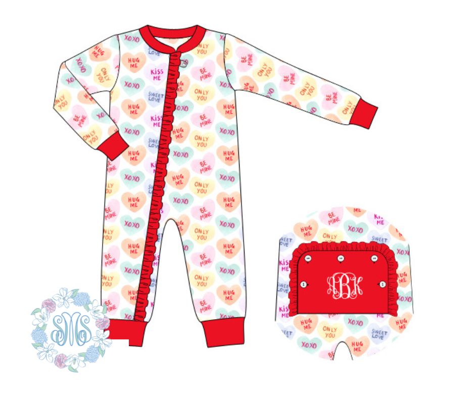 Conversation Hearts Girls Zippy Pajamas (no monogram)