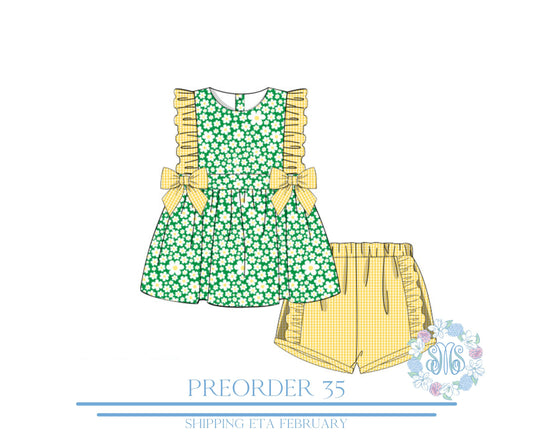 Pre Order 35: Augusta Green Floral Ruffle Short Set