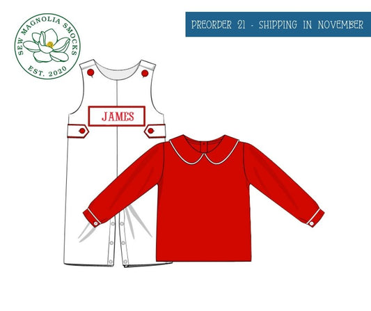 De-Stash: Red and White Boys Jon Jon Name Smock **PERSONALIZED**