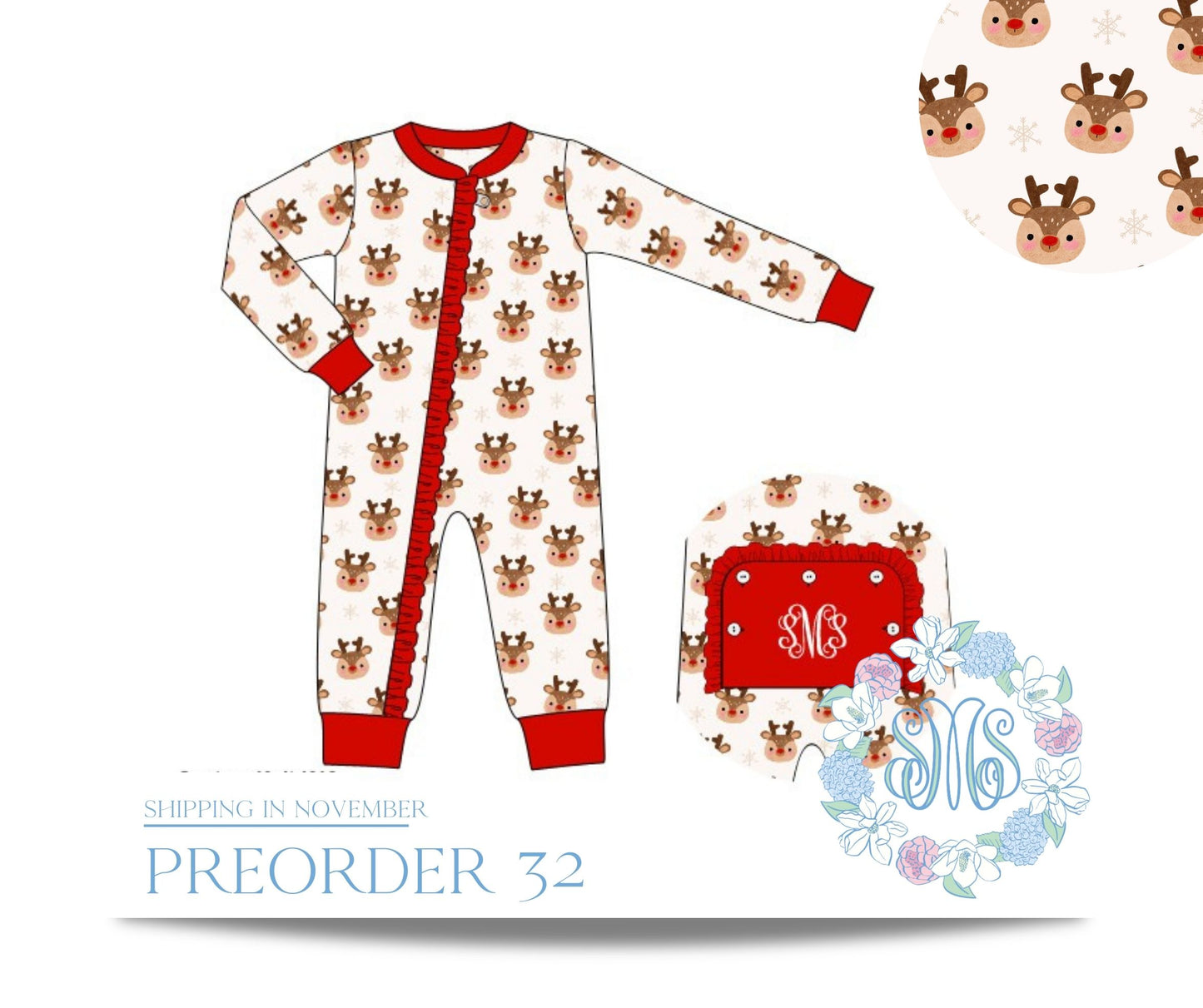 RTS: Rudolph Girls Zip Pajamas