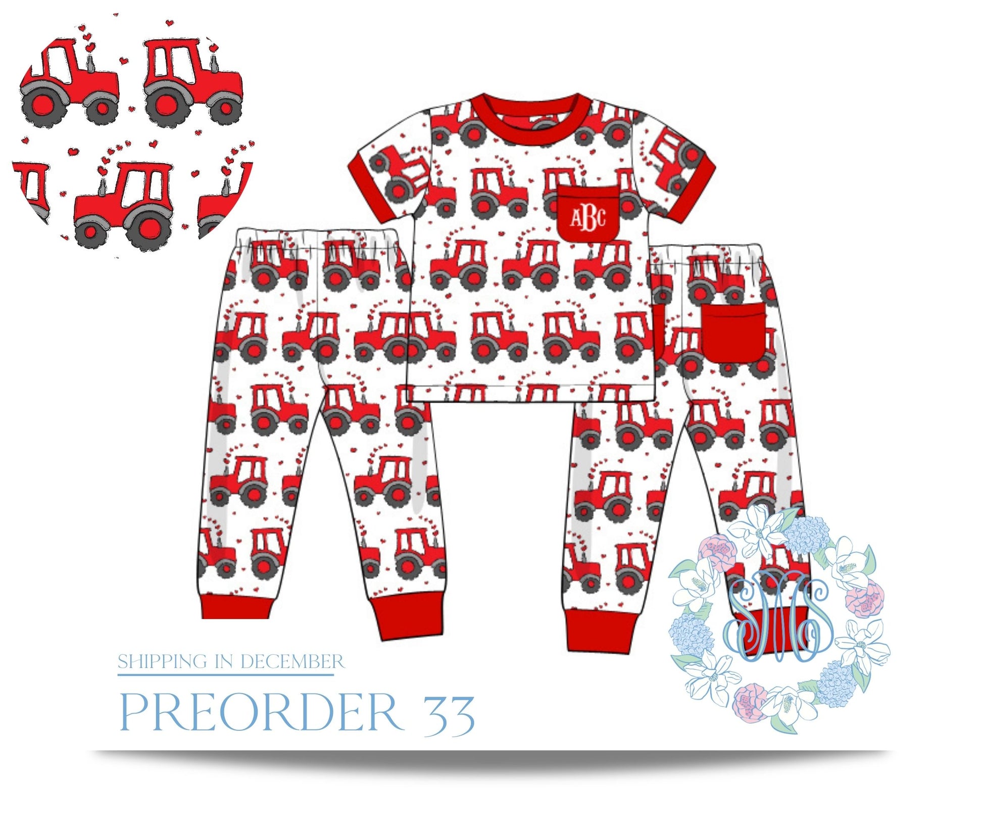Pre Order 33 Valentine Tractors Pajamas Sew Magnolia Smocks, LLC