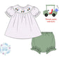 Pink and Green Golf Carts Girls Smocked Bloomer Set
