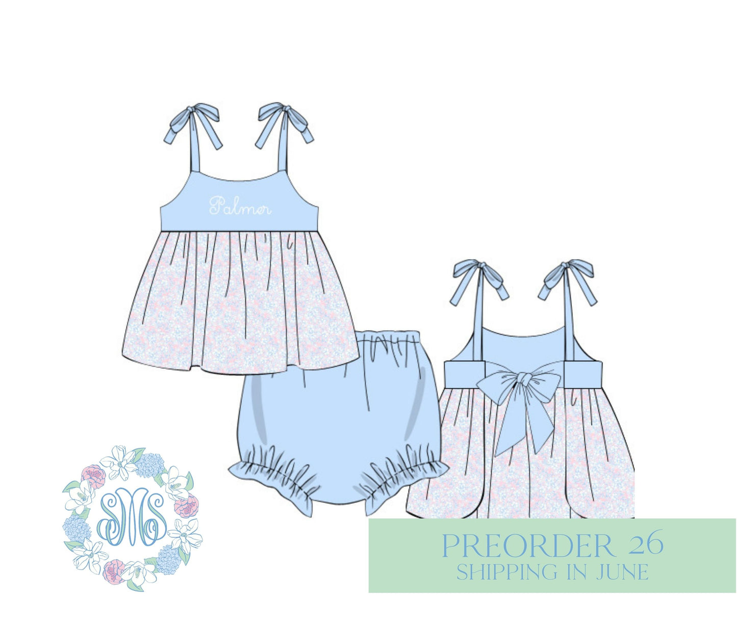 RTS: Watercolor Blues Bloomer Set