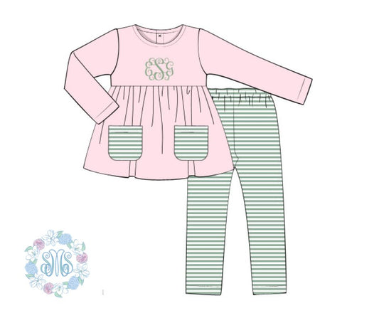 Pink and Sage Girls Leggings Set (no monogram)